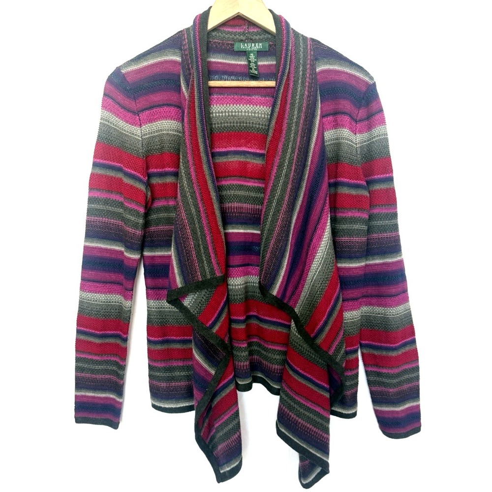 Ralph Lauren Womens Linen Knit Striped Open Cardigan Size S Western Preppy Aztec - Picture 2 of 15